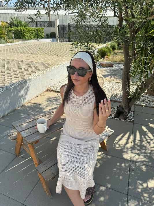 Beige P Crochet Beach Dress